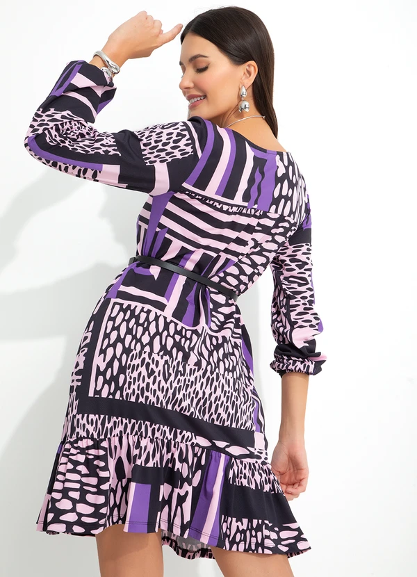 bonprix - Vestido Manga Bufante Animal Print Rosa 5