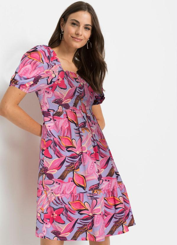 Outlet - Vestido Manga Bufante Floral Rosa 2