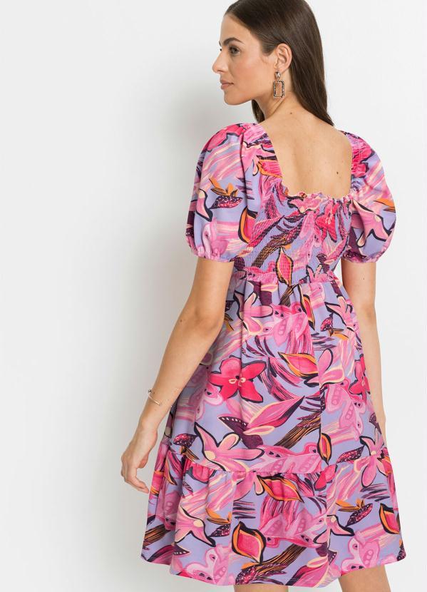 Outlet - Vestido Manga Bufante Floral Rosa 3