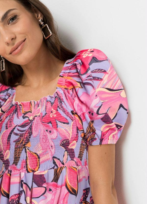 Outlet - Vestido Manga Bufante Floral Rosa 4