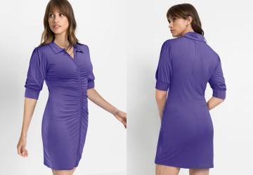 Vestido Manga Curta com Franzido Roxo