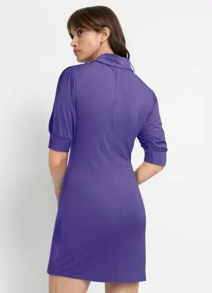 bonprix - Vestido Manga Curta com Franzido Roxo - BONPRIX