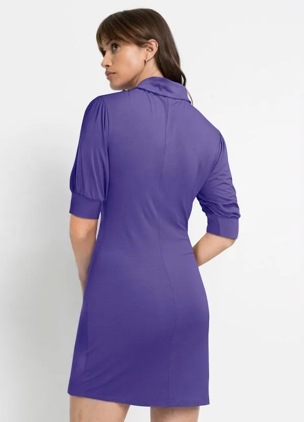bonprix - Vestido Manga Curta com Franzido Roxo 2