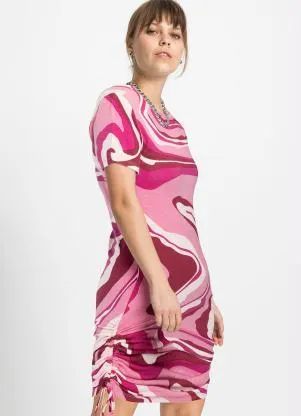 Queima Estoque - Vestido Manga Curta Rosa - QUEIMA ESTOQUE