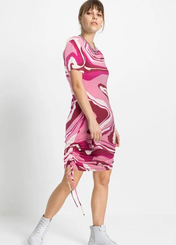 Queima Estoque - Vestido Manga Curta Rosa 4