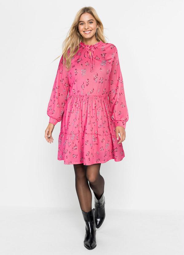 Outlet - Vestido Manga Longa Bufante Floral Rosa 7