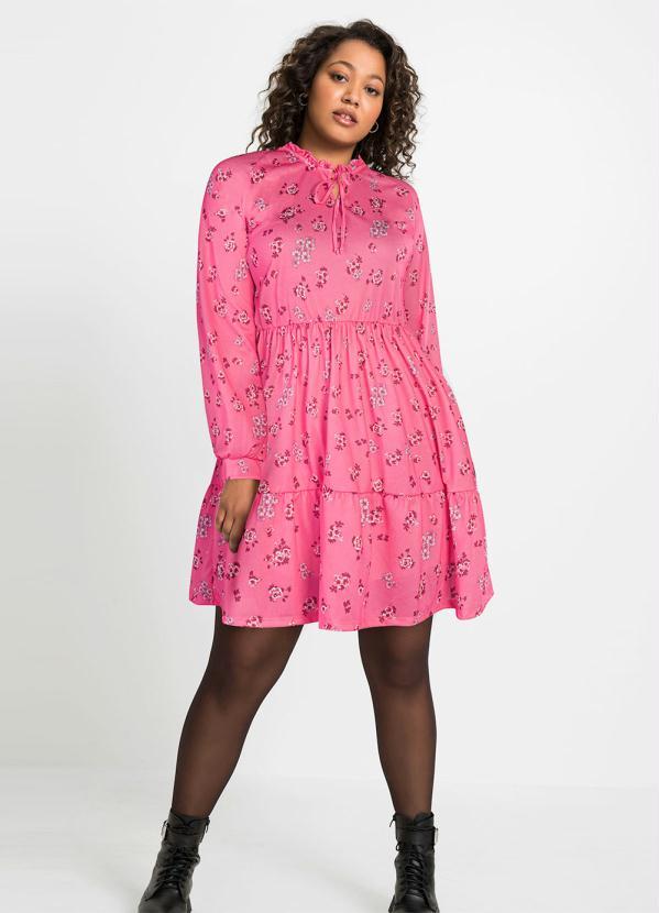 Outlet - Vestido Manga Longa Bufante Floral Rosa 5