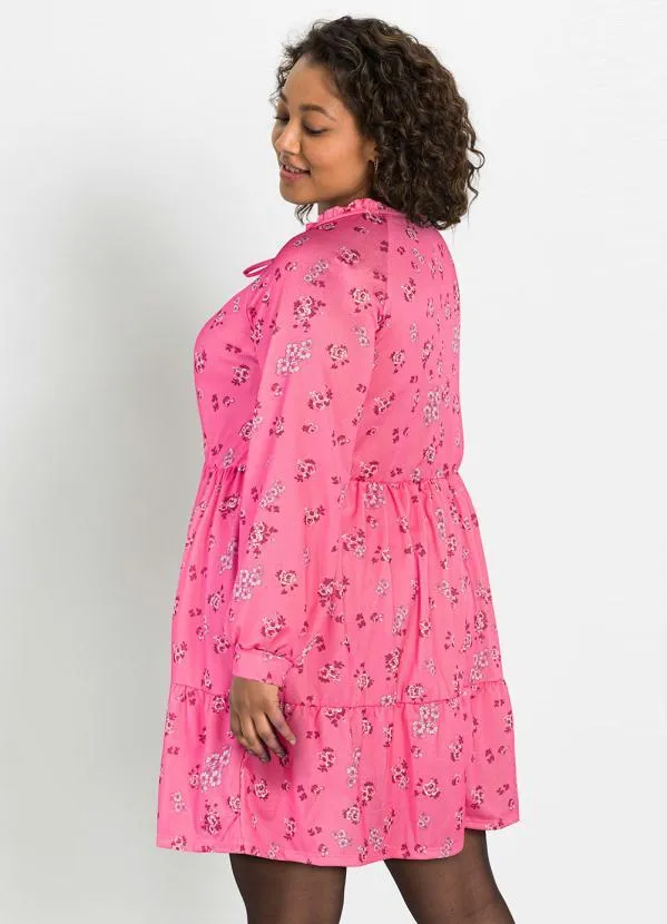 Queima Estoque - Vestido Manga Longa Bufante Floral Rosa 6