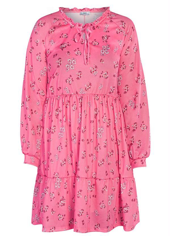 Outlet - Vestido Manga Longa Bufante Floral Rosa 2