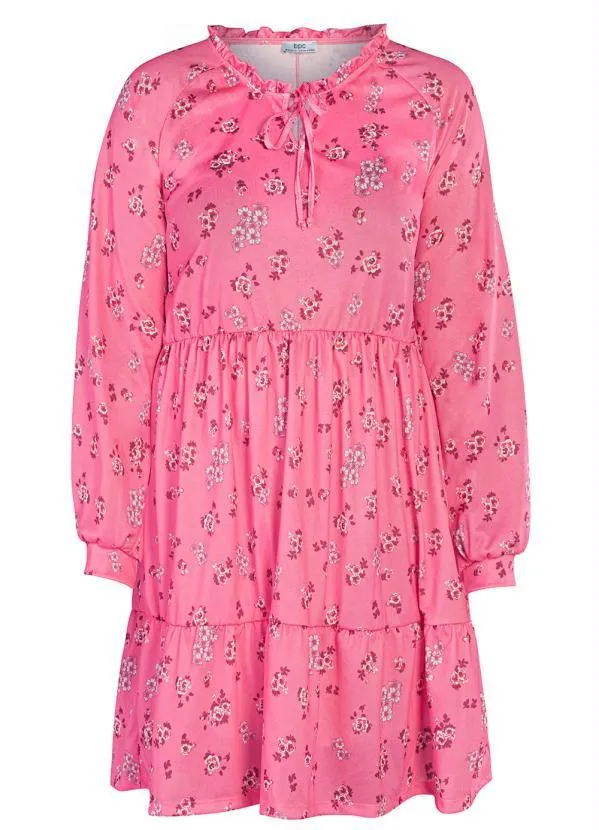 Queima Estoque - Vestido Manga Longa Bufante Floral Rosa 8