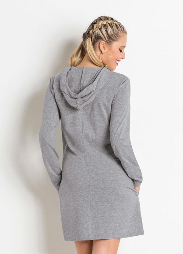 Moda Pop - Vestido Manga Longa com Capuz e Bolsos Mescla 2