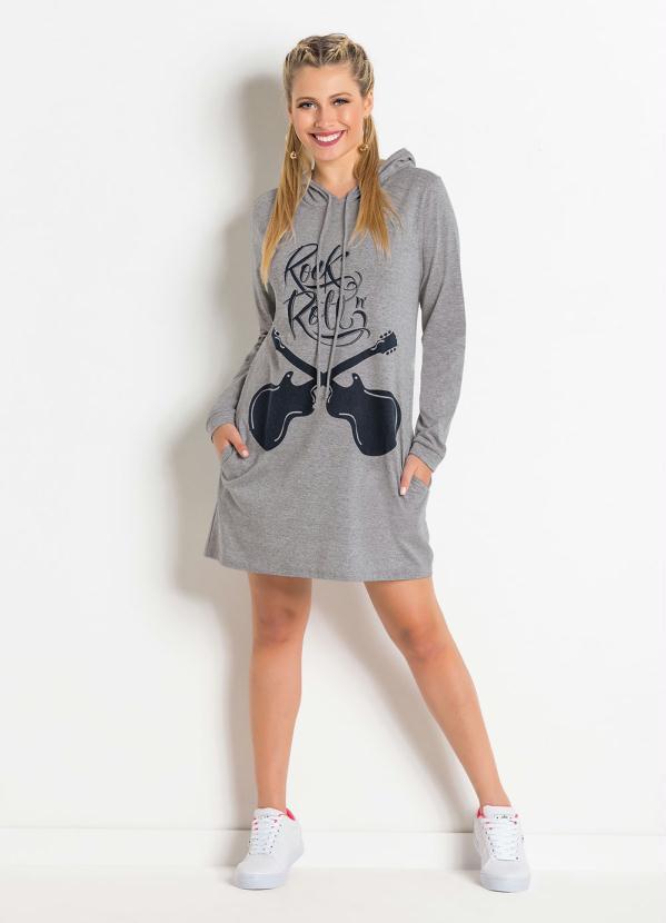 Moda Pop - Vestido Manga Longa com Capuz e Bolsos Mescla 3