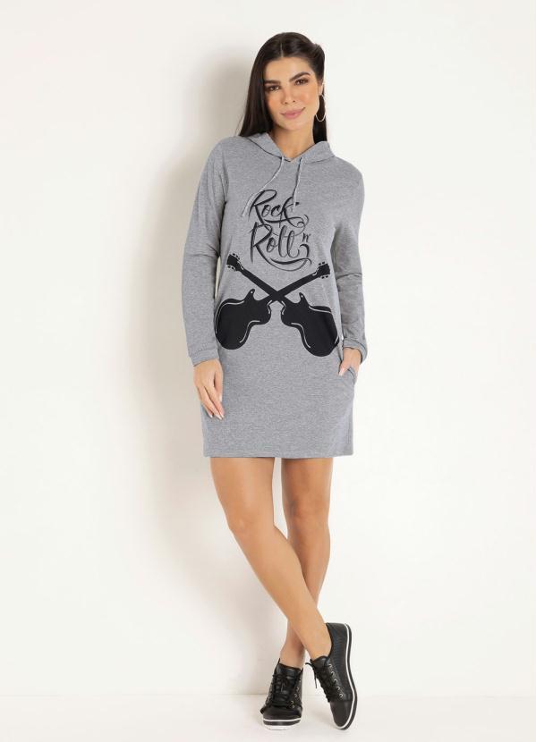 Moda Pop - Vestido Manga Longa com Capuz e Bolsos Mescla 5