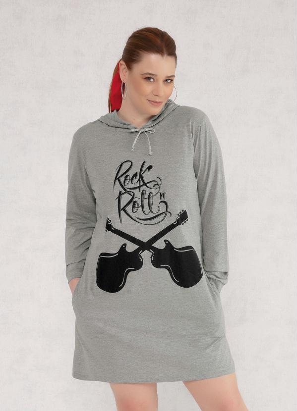 Moda Pop - Vestido Manga Longa com Capuz e Bolsos Mescla 7