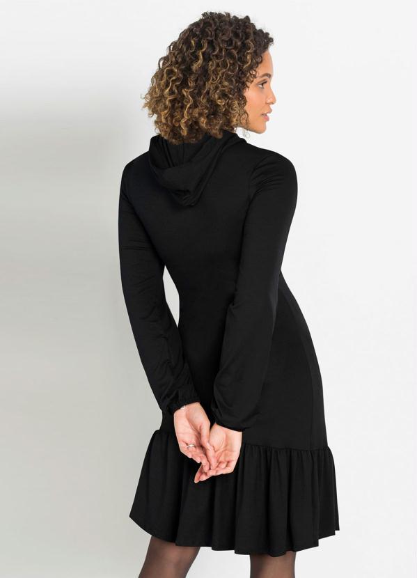 Outlet - Vestido Manga Longa com Capuz Preto 2