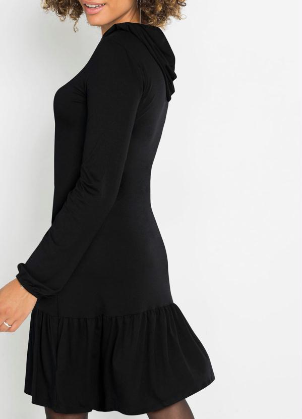 Outlet - Vestido Manga Longa com Capuz Preto 3