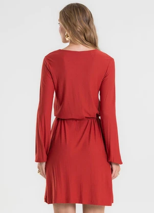 Rovitex - Vestido Manga Longa com Cinto Laranja - ROVITEX