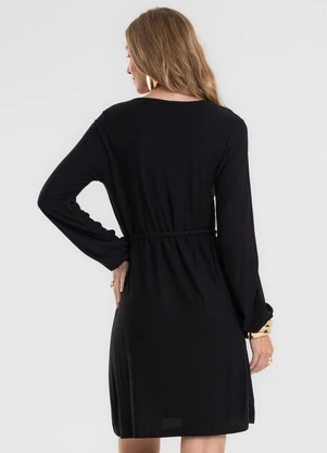 Rovitex - Vestido Manga Longa com Cinto Preto - ROVITEX