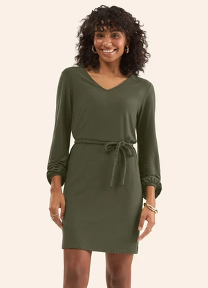 Rovitex - Vestido Manga Longa com Cinto Verde - ROVITEX