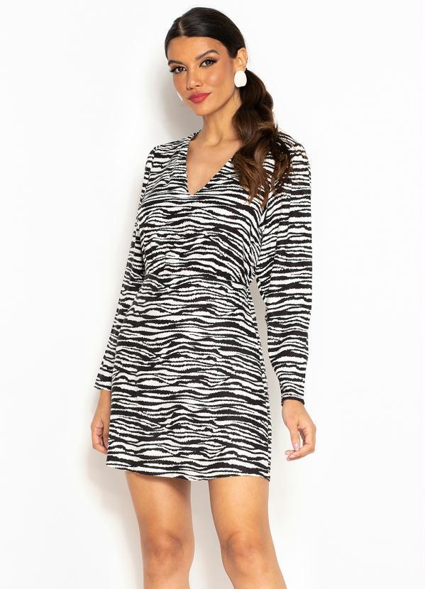 Dzarm - Vestido Manga Longa de Viscose Zebra
