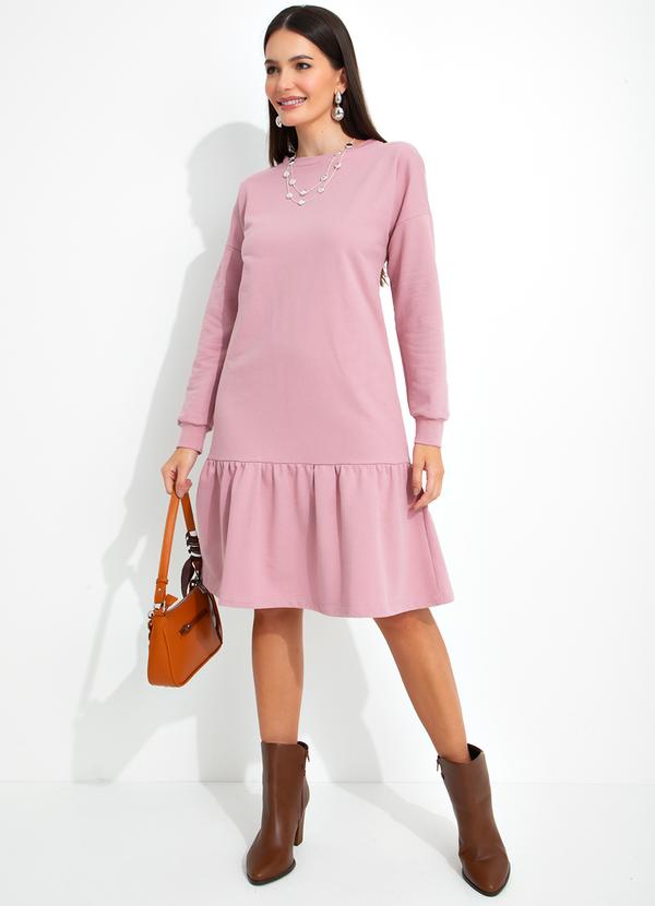 bonprix - Vestido Manga Longa Decote Redondo Rosa Claro 2