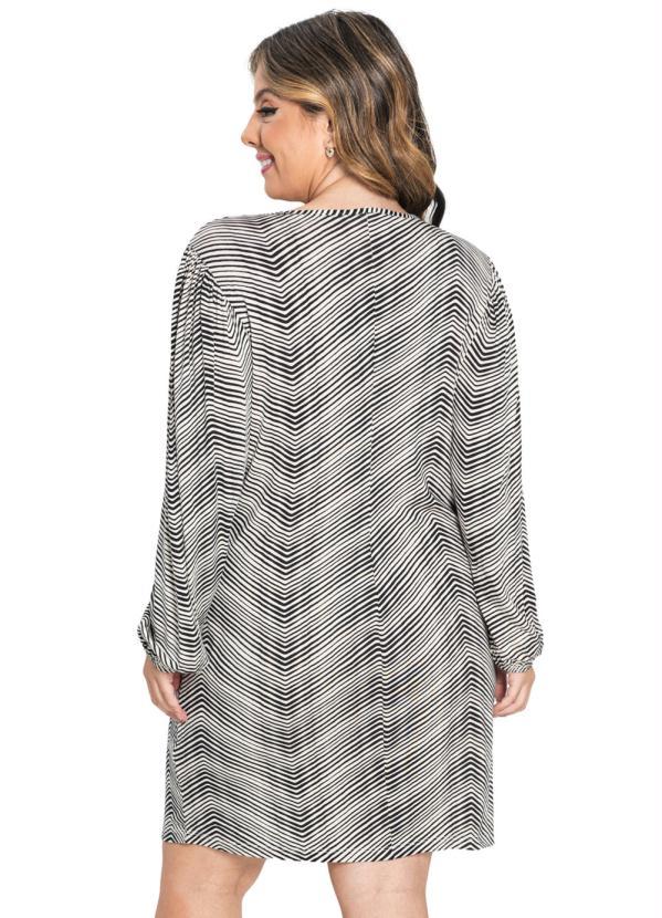 Rovitex Plus Size - Vestido Manga Longa Estampado Bege 2