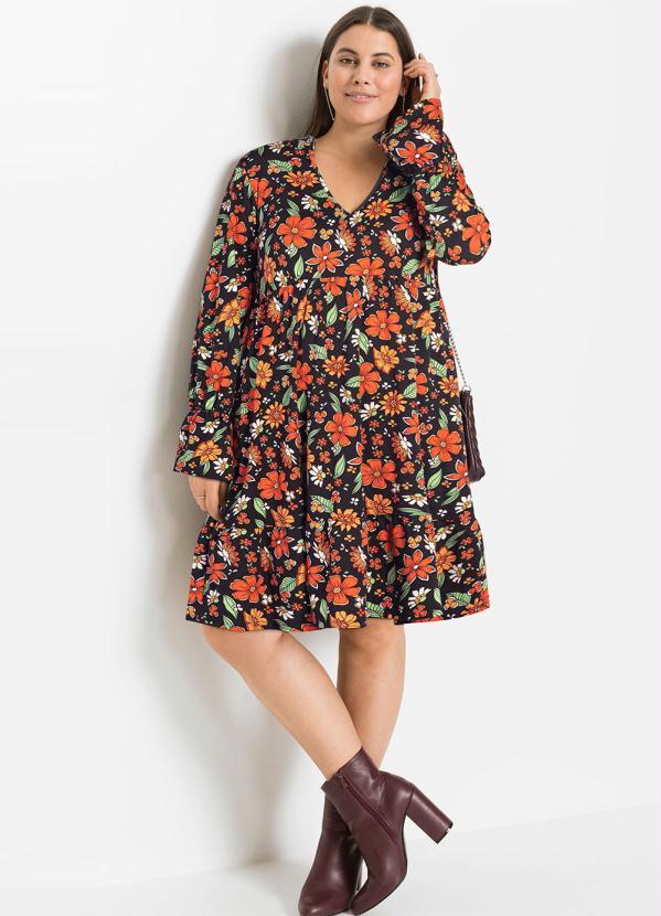 Outlet - Vestido Manga Longa Floral Dark 4