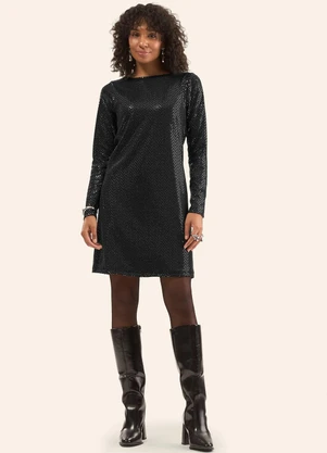 Rovitex - Vestido Manga Longa Preto - ROVITEX