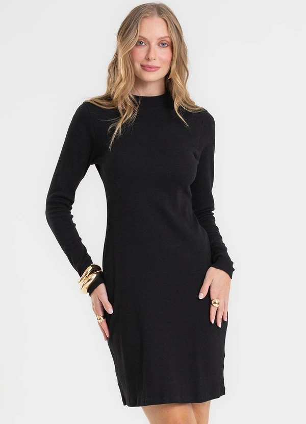 Rovitex - Vestido Manga Longa Ribana Básico Preto 1
