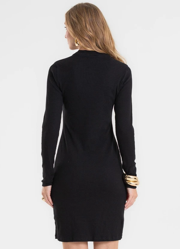 Rovitex - Vestido Manga Longa Ribana Básico Preto 2