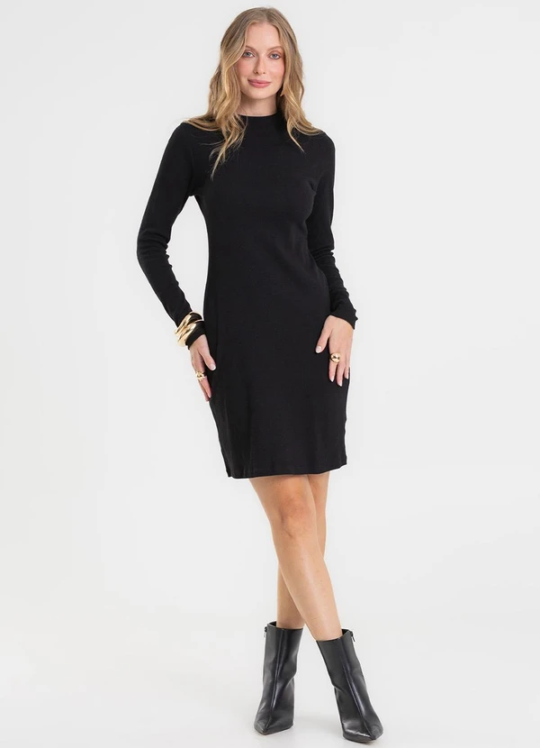 Rovitex - Vestido Manga Longa Ribana Básico Preto 3