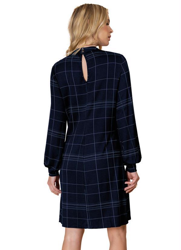 Rovitex - Vestido Manga Longa Xadrez Azul 2