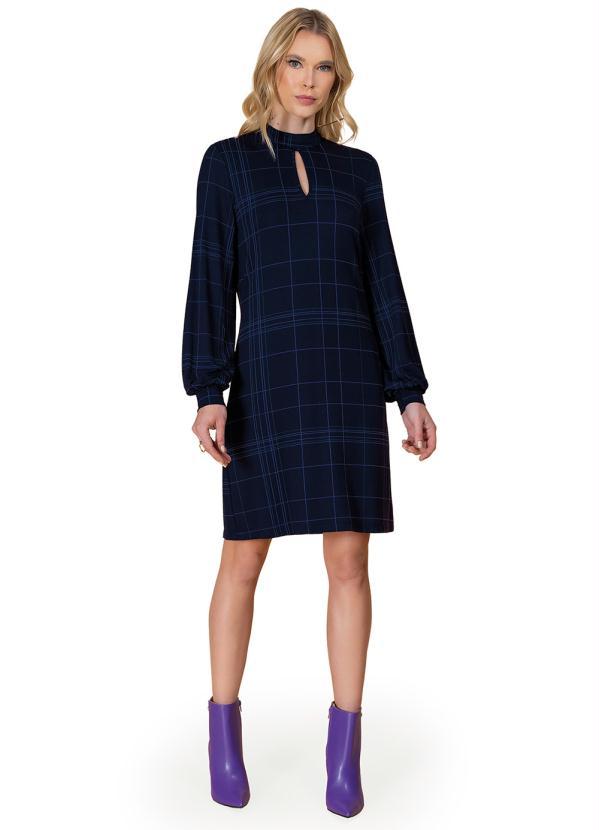 Rovitex - Vestido Manga Longa Xadrez Azul 3