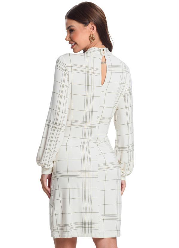 Rovitex - Vestido Manga Longa Xadrez Bege 2
