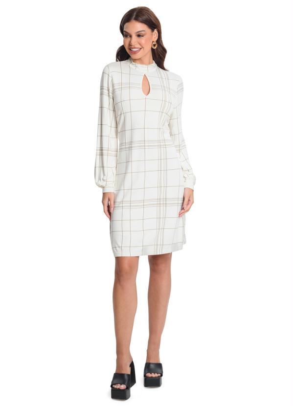Rovitex - Vestido Manga Longa Xadrez Bege 3
