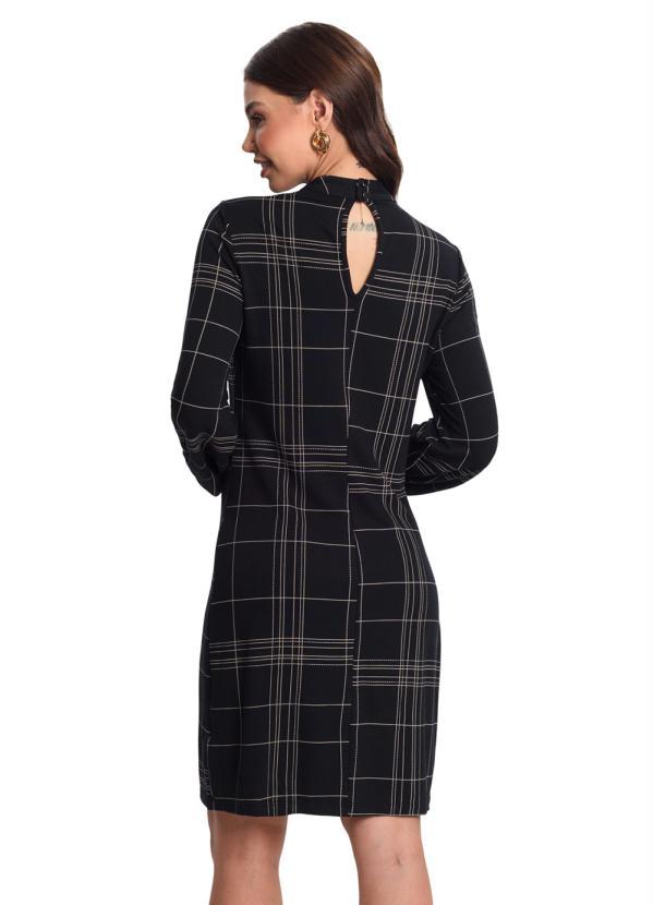 Rovitex - Vestido Manga Longa Xadrez Preto 2
