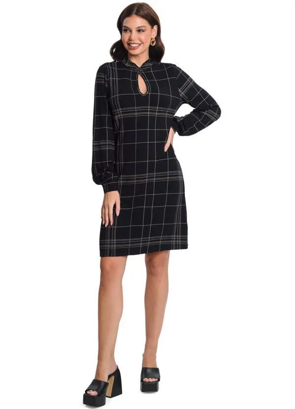 Rovitex - Vestido Manga Longa Xadrez Preto 3