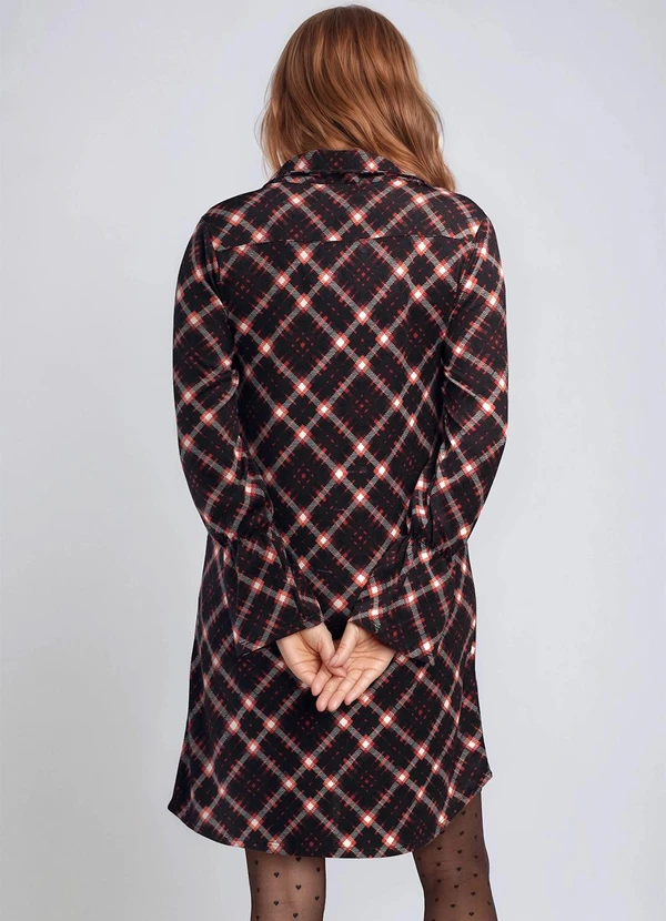 bonprix - Vestido Manga Longa Xadrez Vermelho 2