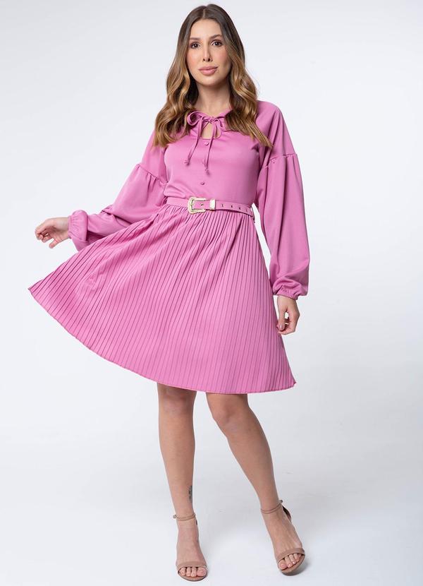 Misiss - Vestido Manga Raglan Plissado Valentina Rosa