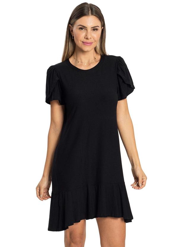 Rovitex - Vestido Manga Transpassada com Abertura Preto