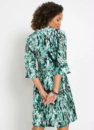 bonprix - Vestido Mangas 3/4 Abstrato Verde - BONPRIX