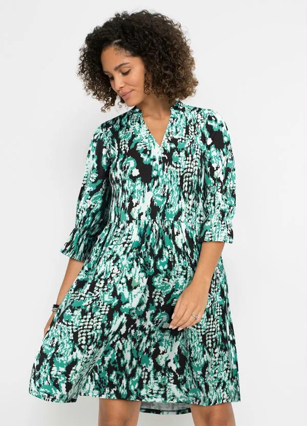 bonprix - Vestido Mangas 3/4 Abstrato Verde