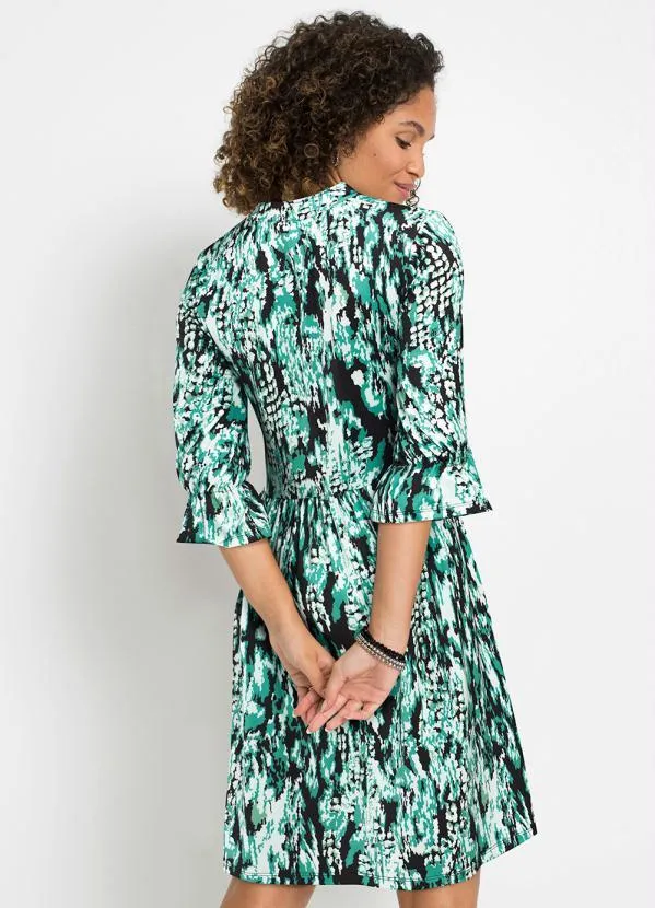 bonprix - Vestido Mangas 3/4 Abstrato Verde 2