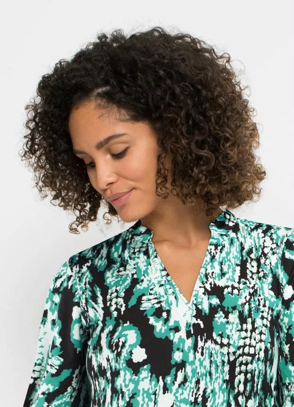 bonprix - Vestido Mangas 3/4 Abstrato Verde 3