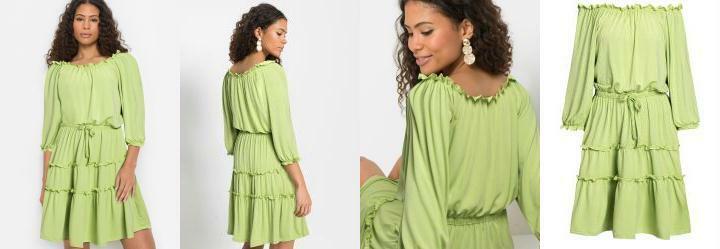 Vestido Mangas 3/4 com Babadinho Verde Lima