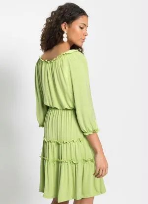 bonprix - Vestido Mangas 3/4 com Babadinho Verde Lima - BONPRIX