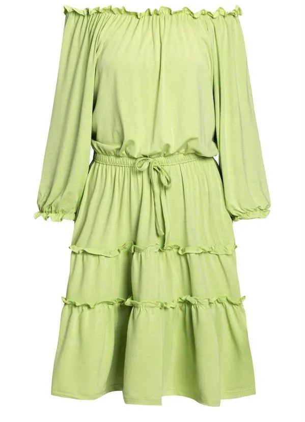 bonprix - Vestido Mangas 3/4 com Babadinho Verde Lima 4