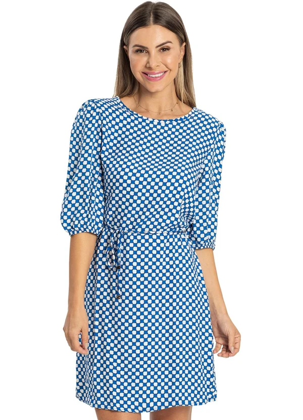 Rovitex - Vestido Mangas 3/4 Viscose Creponada Azul