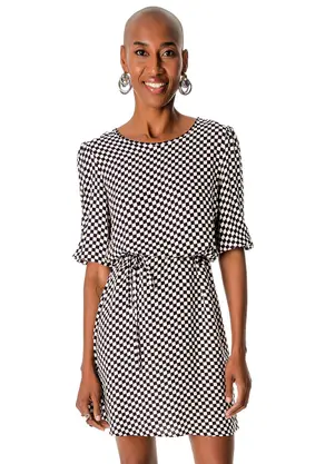 Rovitex - Vestido Mangas 3/4 Viscose Creponada Preto - ROVITEX