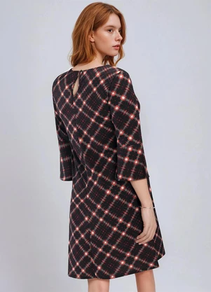 bonprix - Vestido Mangas 3/4 Xadrez Vermelho - BONPRIX